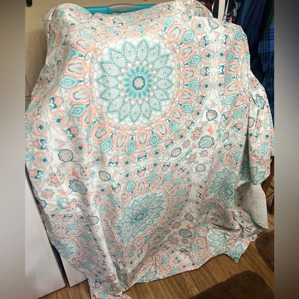 Cynthia Rowley Boho Medallion Shower Curtain Aqua Coral Paisley 72x72